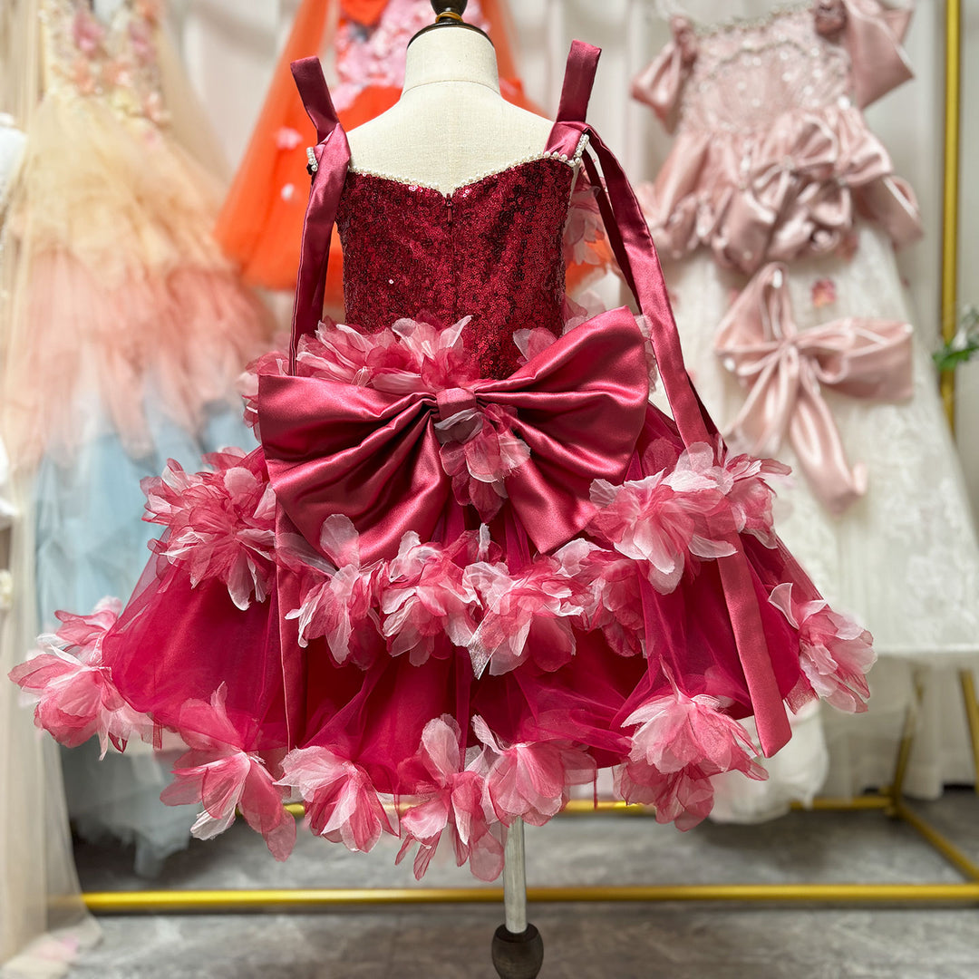 Luxury Knee Length Flower Girl Dress For Birthday Party Gown J428