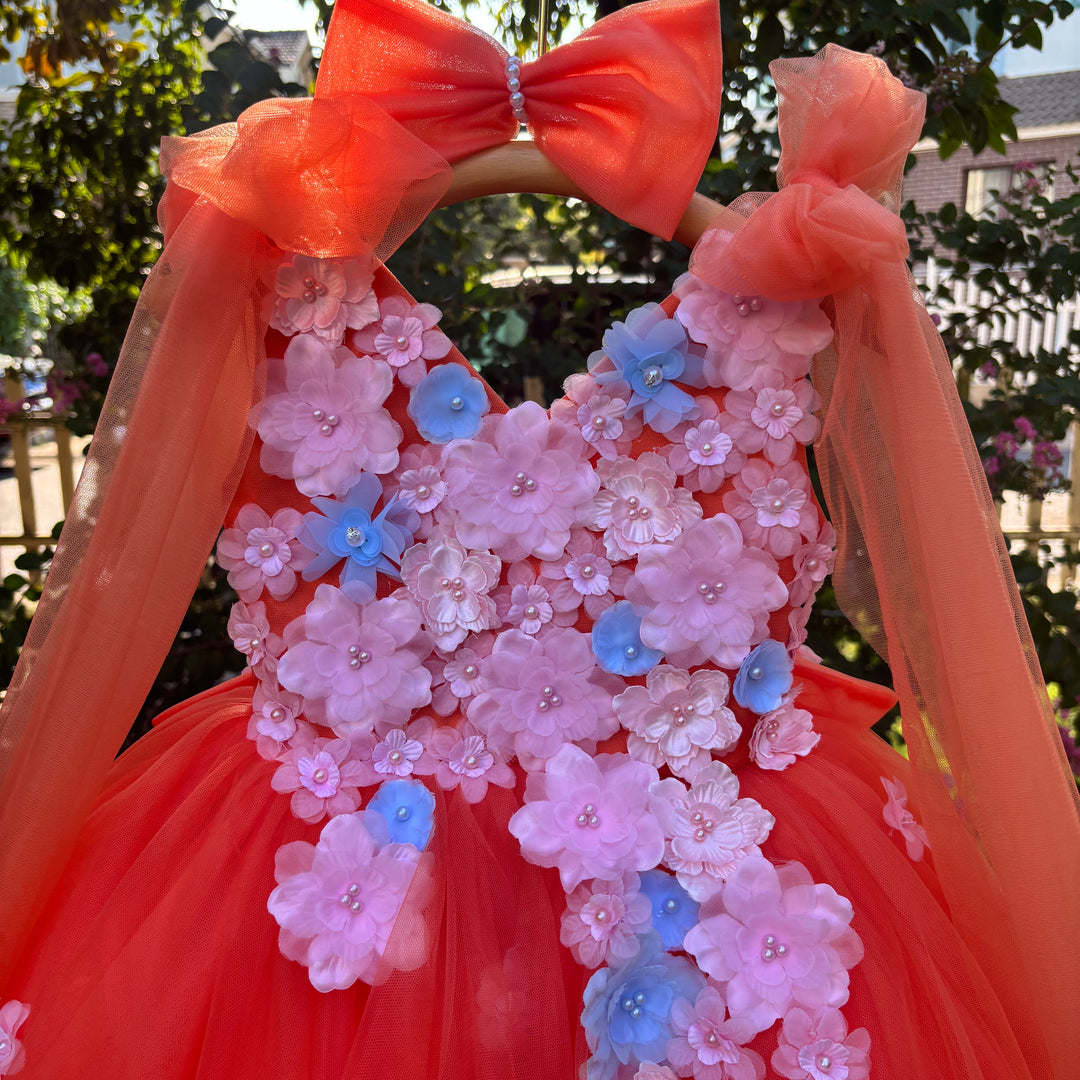 Lovely Orange Flower Girl Dress Princess Birthday Party Gown D028