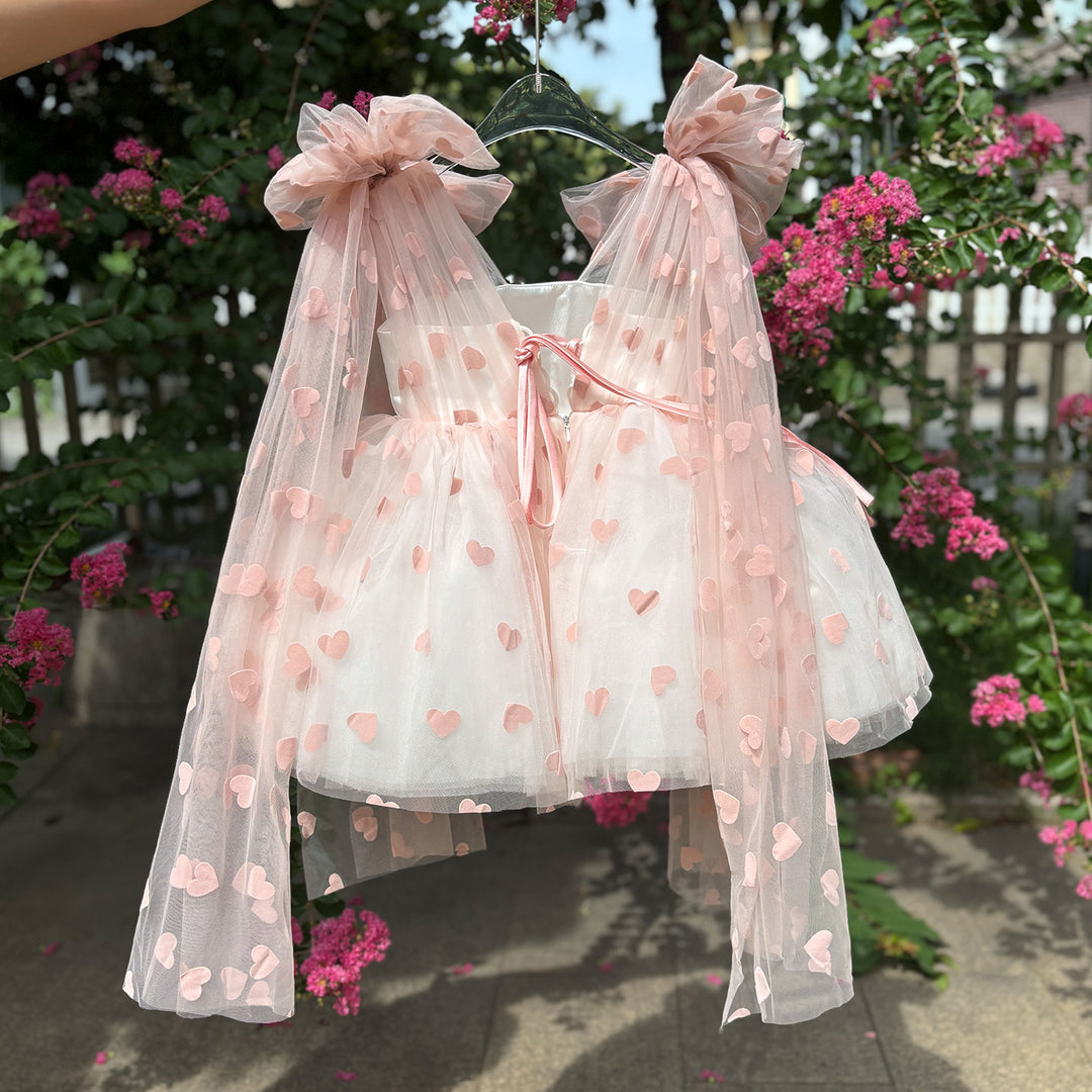 V-Neck Long Sleeve Tulle Flower Girl Dress with Bow D059