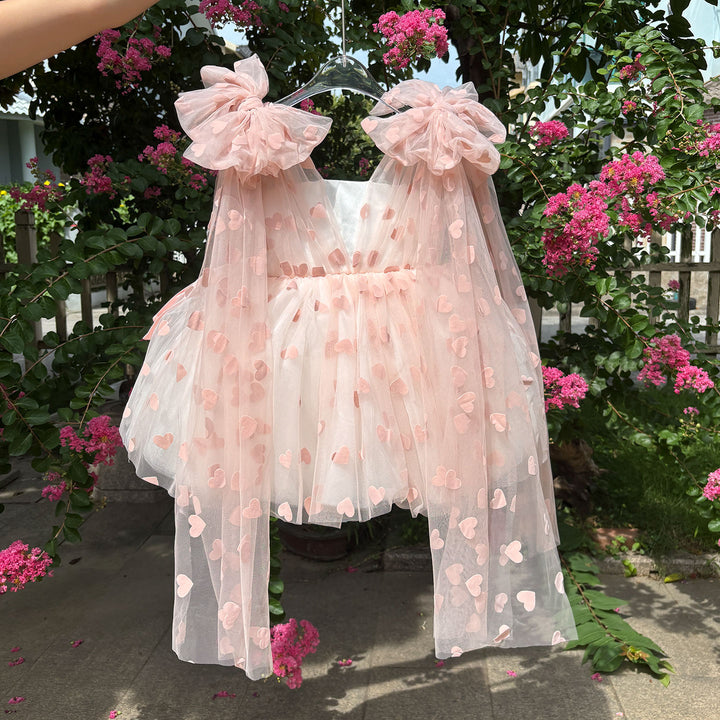 V-Neck Long Sleeve Tulle Flower Girl Dress with Bow D059