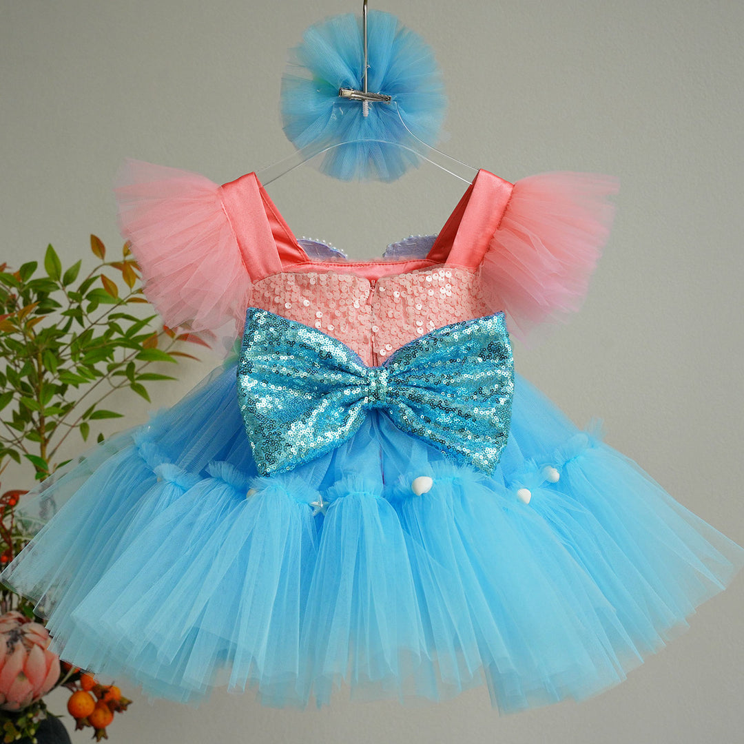 Blue Flower Girl Dress with Sequin Shell Bodice Tulle Princess Party Gown D265