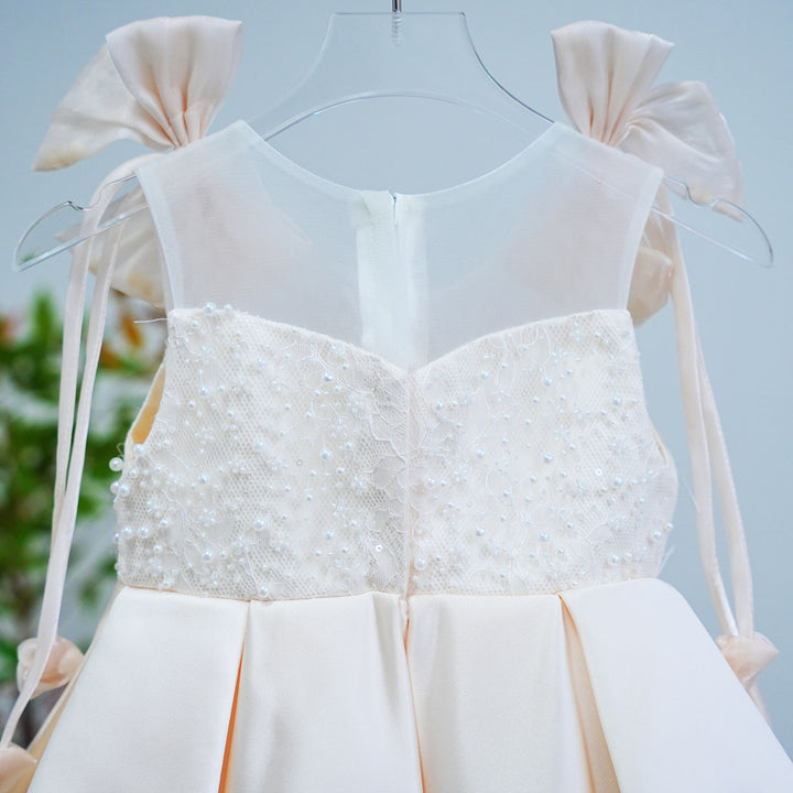 Flower Girl Dress with Stain Pearls for Birthday Wedding Party J582