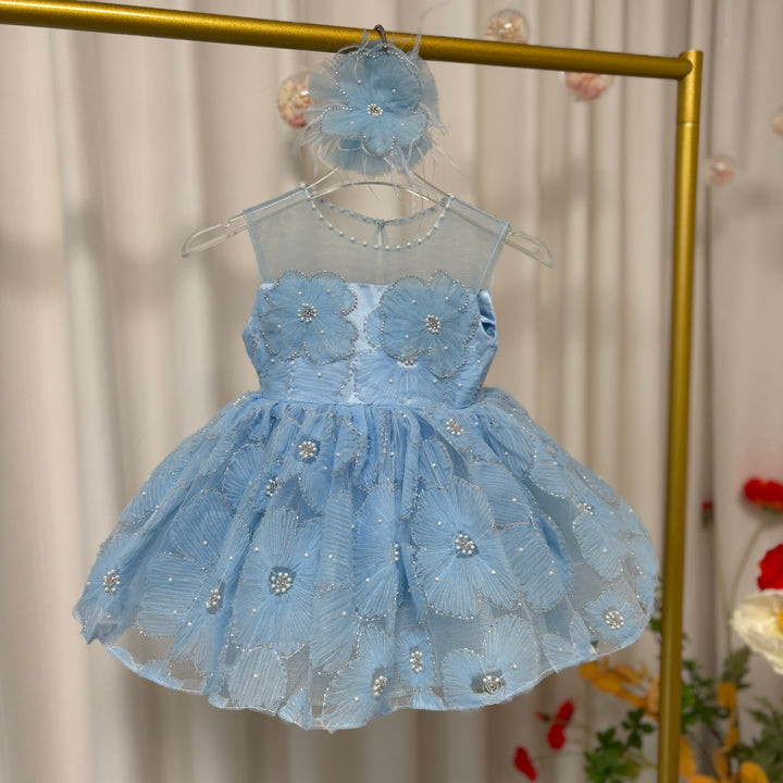 Blue Flower Girl Princess Dress for Kids Wedding Birthday Party J776