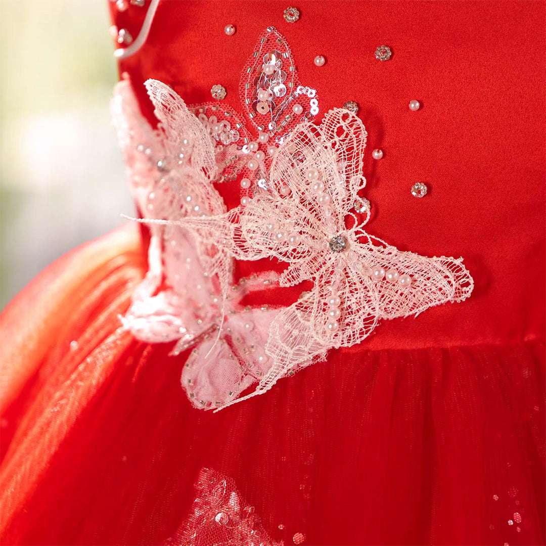 Elegant Sage Green Beaded Flower Girl Pageant Princess Gown D220