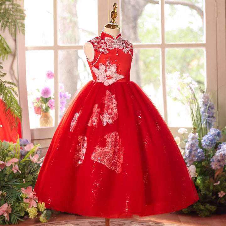 Elegant Sage Green Beaded Flower Girl Pageant Princess Gown D220