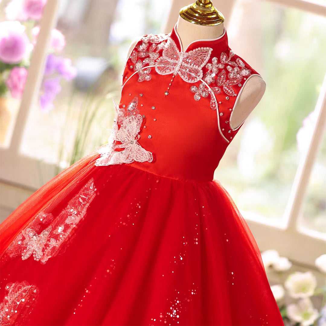 Elegant Sage Green Beaded Flower Girl Pageant Princess Gown D220