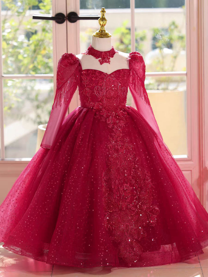 Luxury Red Flower Girl Dress Birthday Wedding Party Formal Gown D182
