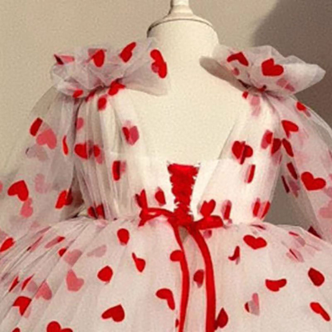 V-Neck Long Sleeve Tulle Flower Girl Dress with Bow D059