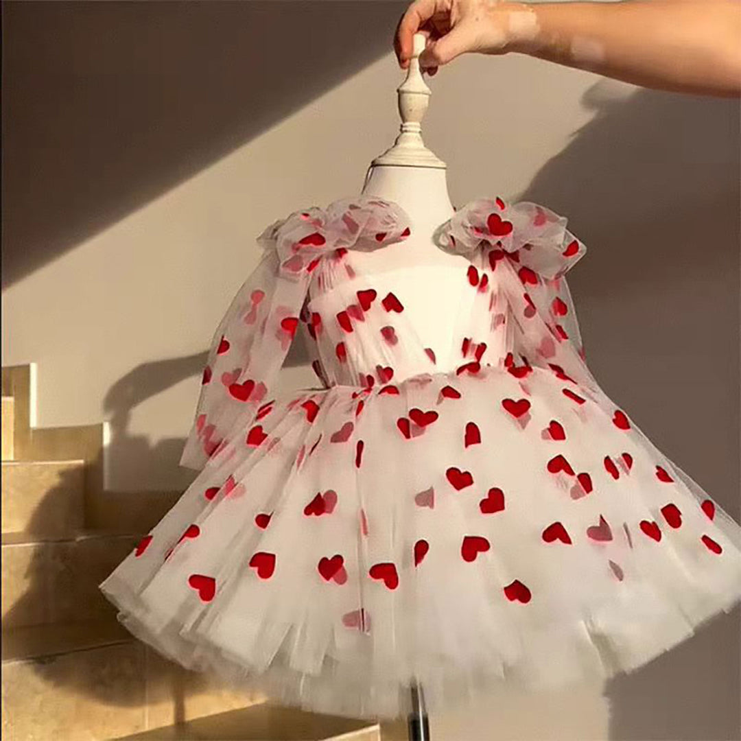 V-Neck Long Sleeve Tulle Flower Girl Dress with Bow D059