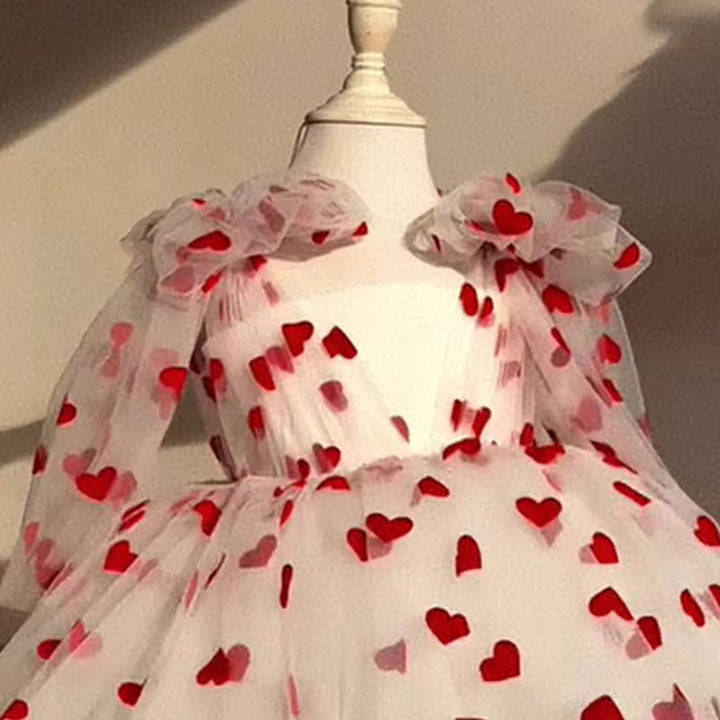 V-Neck Long Sleeve Tulle Flower Girl Dress with Bow D059