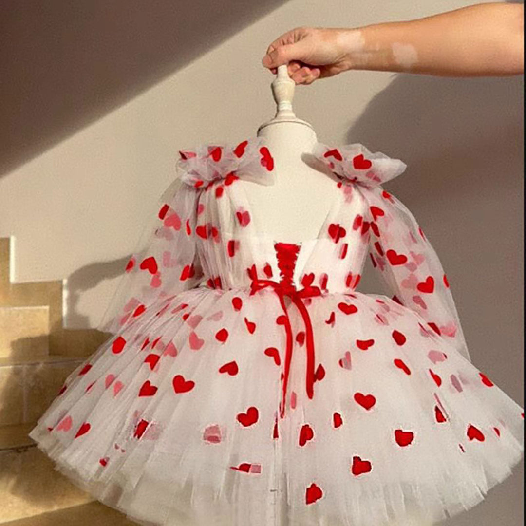 V-Neck Long Sleeve Tulle Flower Girl Dress with Bow D059