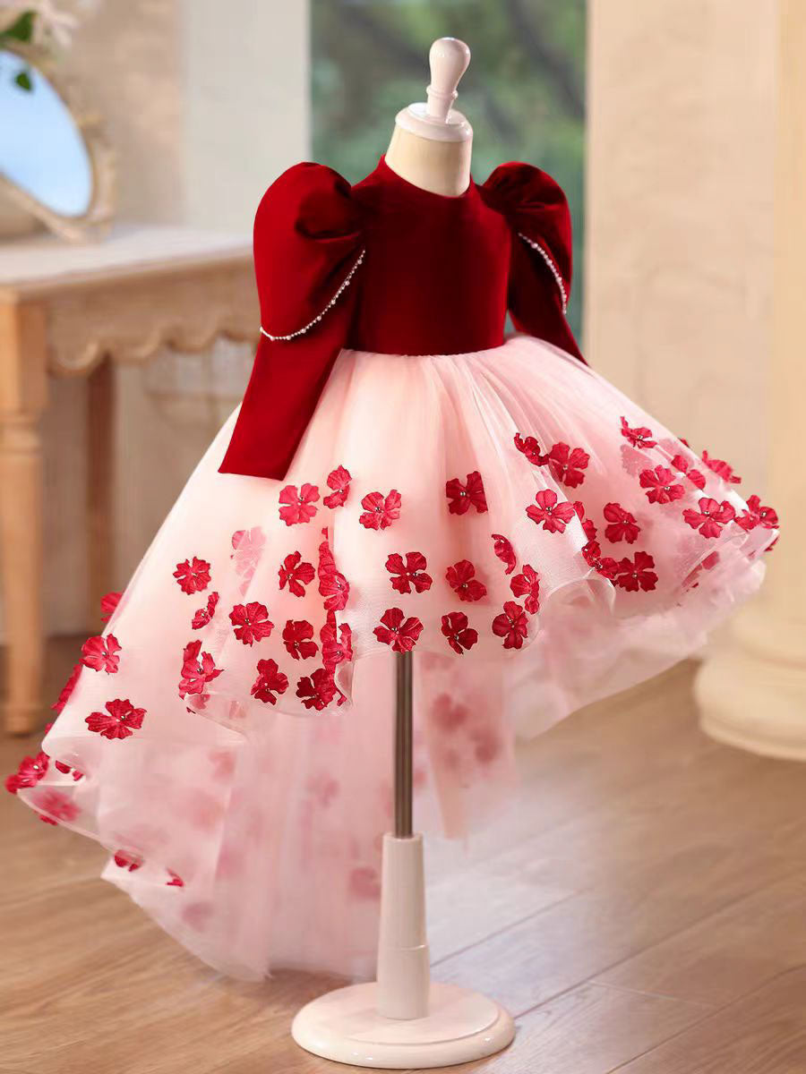 Charming Red Princess Hi-Low Party Dress with Sleeves J717