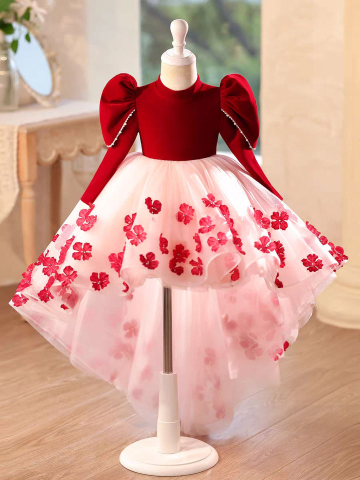Charming Red Princess Hi-Low Party Dress with Sleeves J717