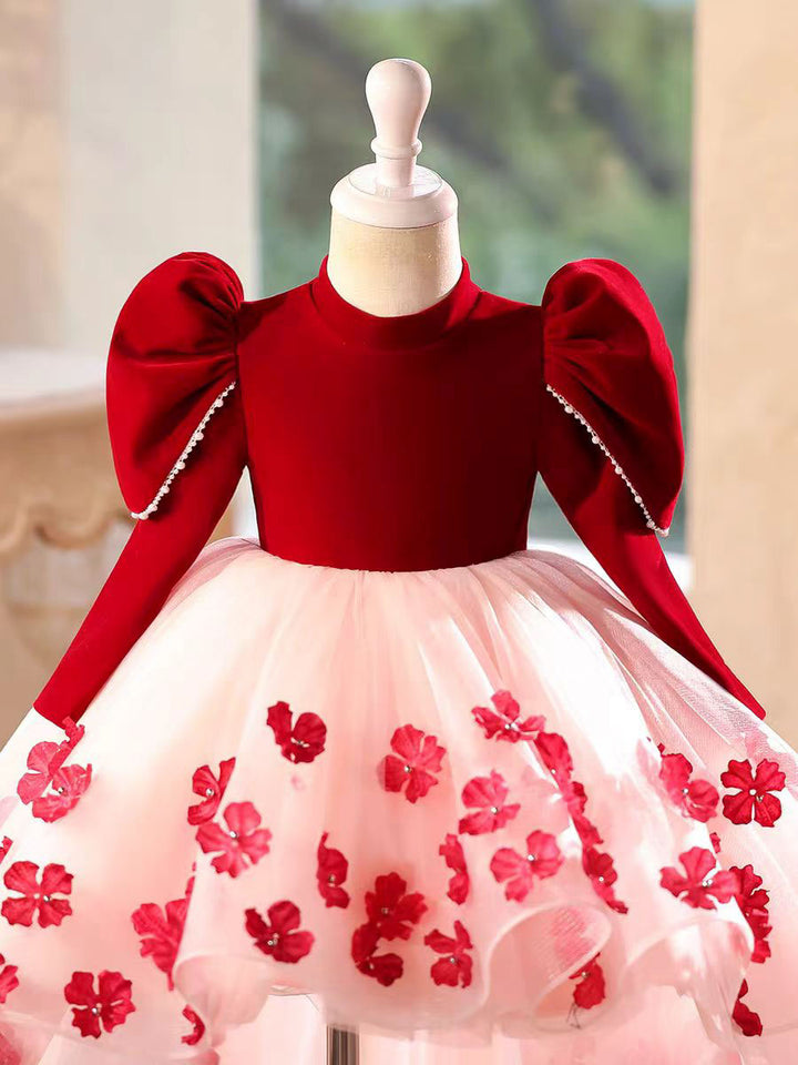 Charming Red Princess Hi-Low Party Dress with Sleeves J717