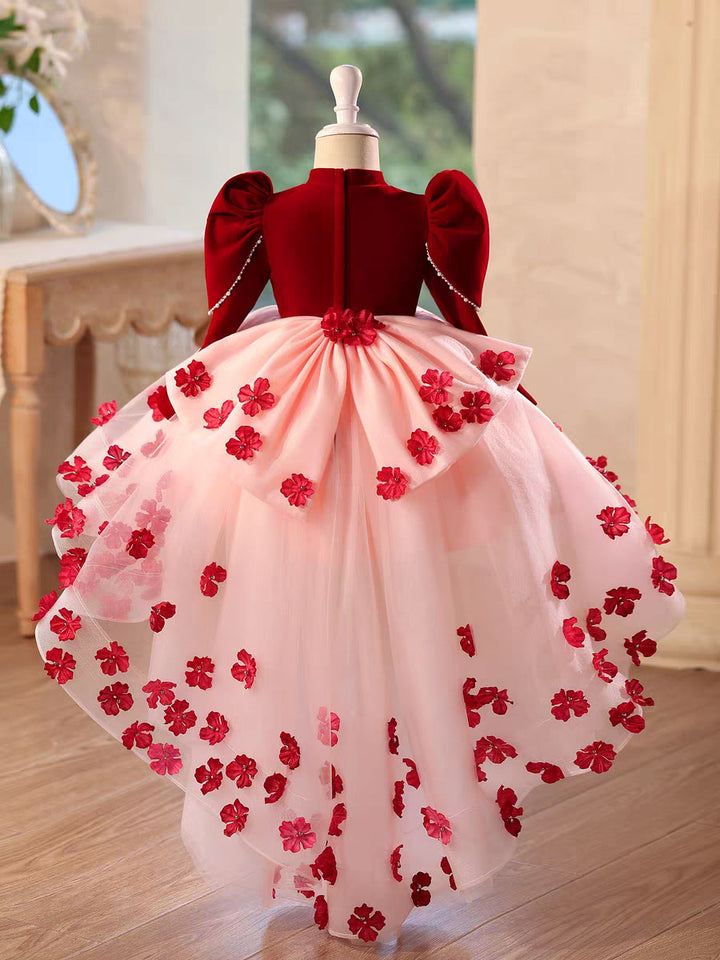 Charming Red Princess Hi-Low Party Dress with Sleeves J717