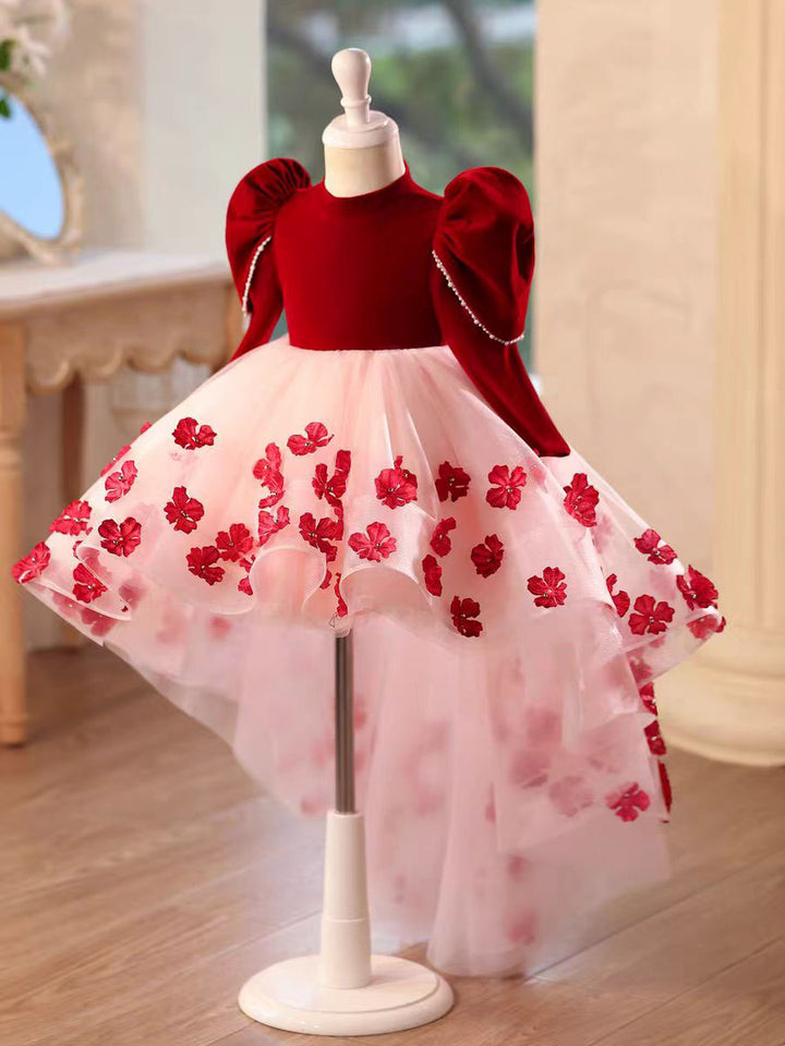 Charming Red Princess Hi-Low Party Dress with Sleeves J717