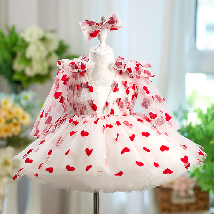 V-Neck Long Sleeve Tulle Flower Girl Dress with Bow D059