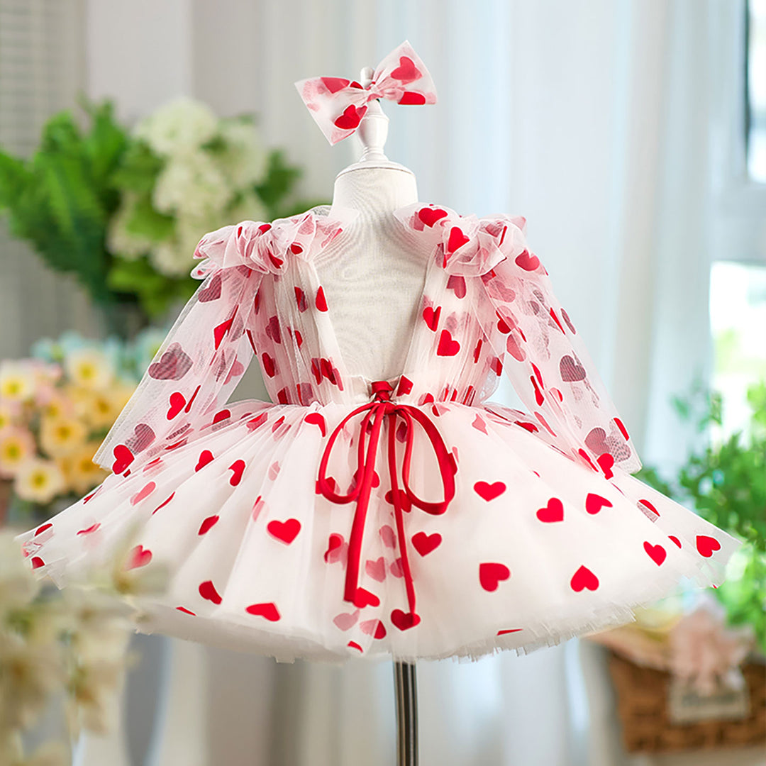 V-Neck Long Sleeve Tulle Flower Girl Dress with Bow D059