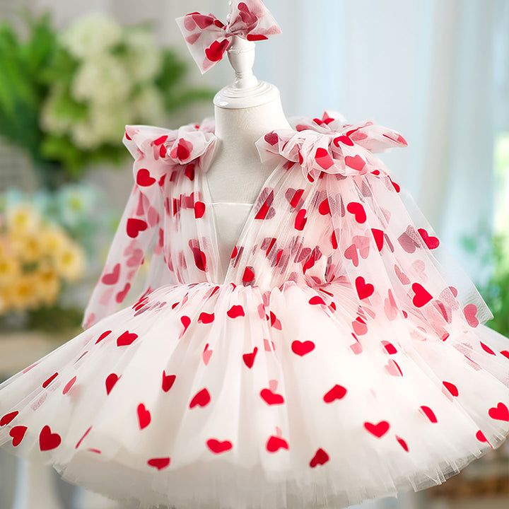 V-Neck Long Sleeve Tulle Flower Girl Dress with Bow D059
