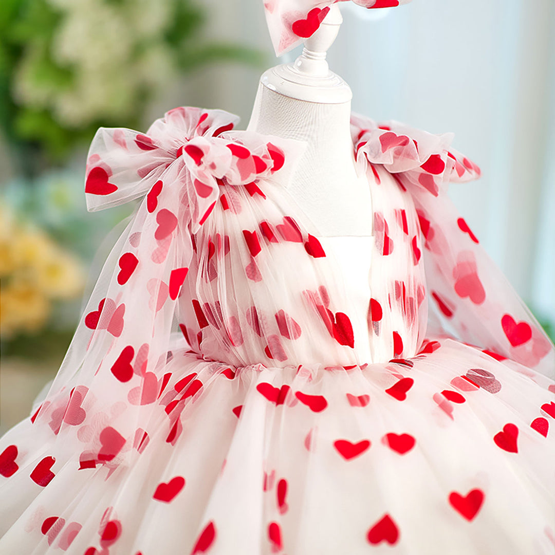V-Neck Long Sleeve Tulle Flower Girl Dress with Bow D059