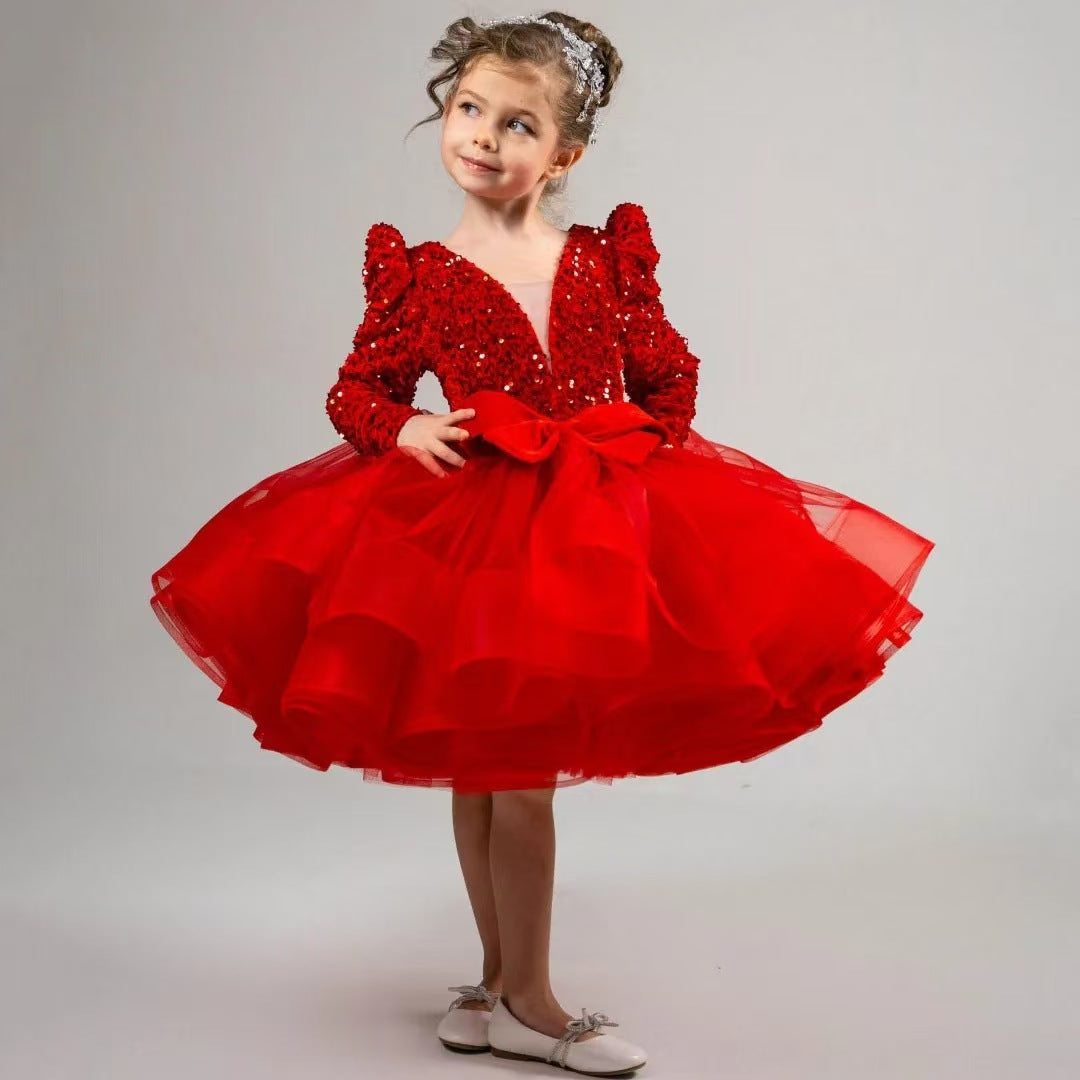 red girls dress wedding Girls Long Sleeve Lace and Tulle Flower Girl Dress, Wine Red Christmas Dress for Girls, Winter Wedding Dress, Boho Flower Girls Dresses