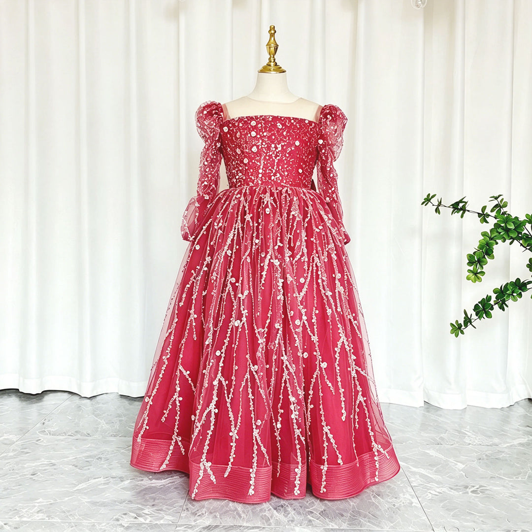 Sparkly Arabic Girl Dress Beading Purple Baby Kids Princess J204