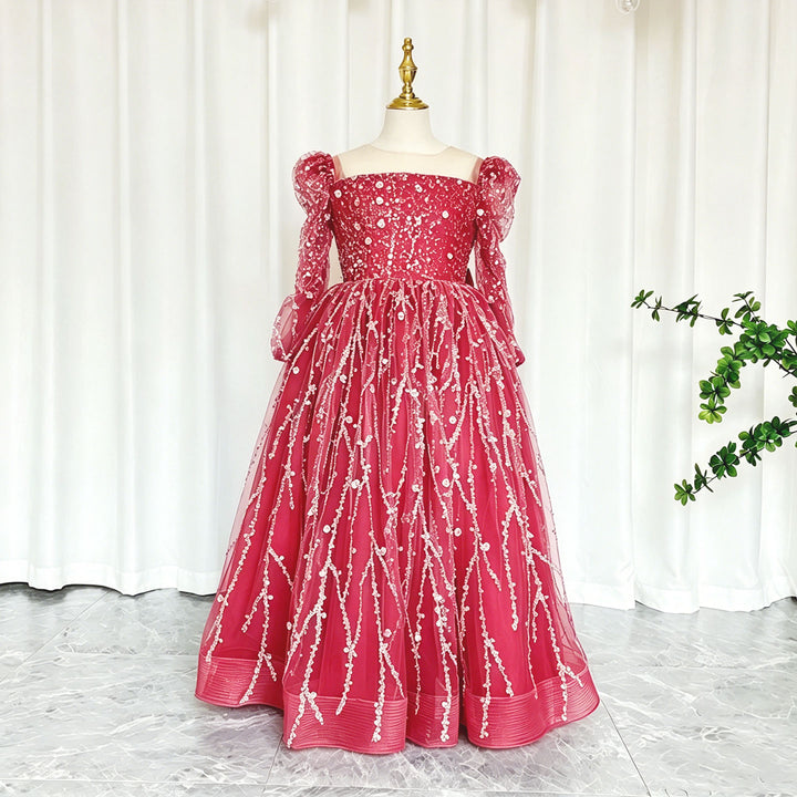 Sparkly Arabic Girl Dress Beading Purple Baby Kids Princess J204