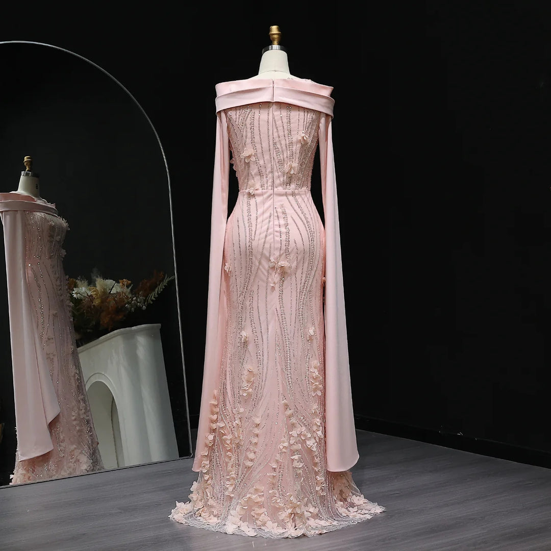 Romantic 3D Floral Evening Dress with Cape Sleeves SS272