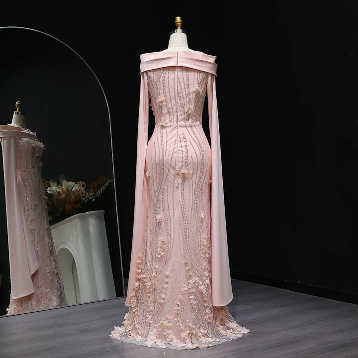 Romantic 3D Floral Evening Dress with Cape Sleeves SS272