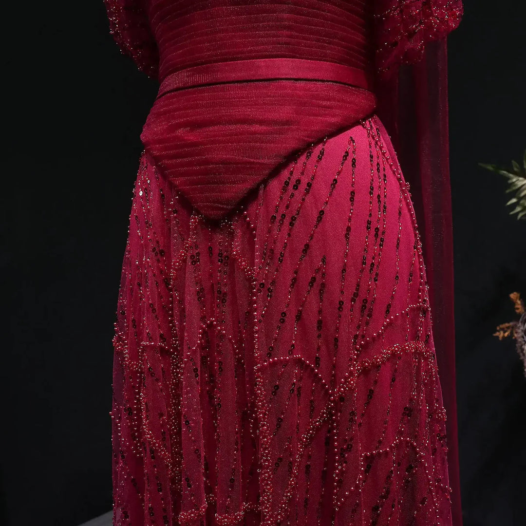 Romantic Beaded Pink Off Shoulder Evening Dress with Scarf SS766-DreamyVow