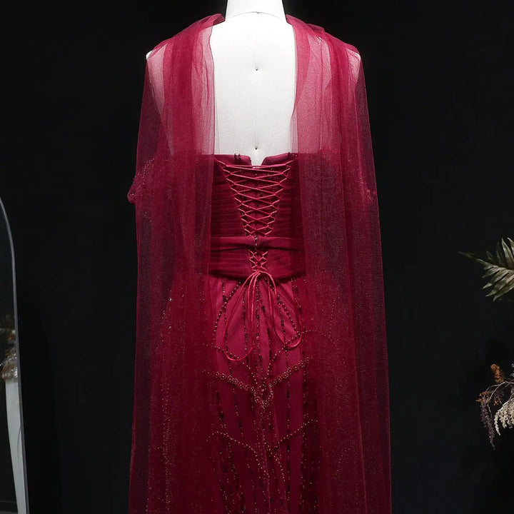 Romantic Beaded Pink Off Shoulder Evening Dress with Scarf SS766-DreamyVow