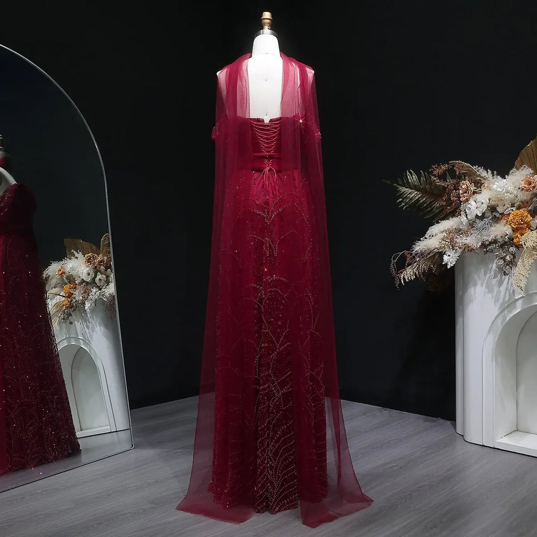 Romantic Beaded Pink Off Shoulder Evening Dress with Scarf SS766 Wine Red / 2 Romantic Beaded Pink Off Shoulder Evening Dress with Scarf SS766 Wine Red / 2