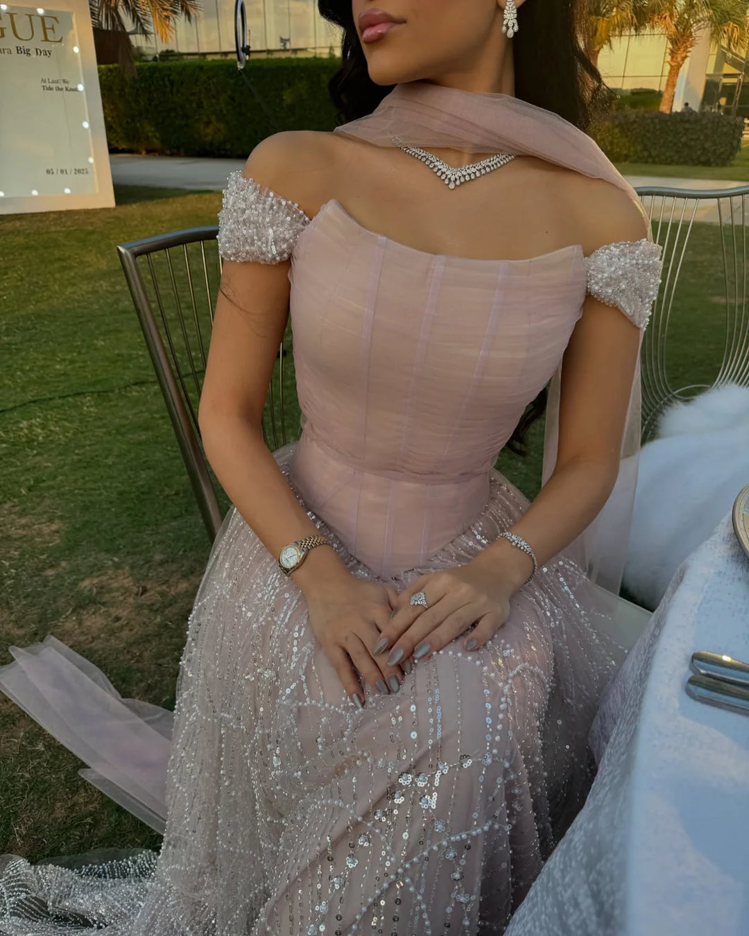 Romantic Beaded Pink Off Shoulder Evening Dress with Scarf SS766 Wine Red / 2 Romantic Beaded Pink Off Shoulder Evening Dress with Scarf SS766 Wine Red / 2