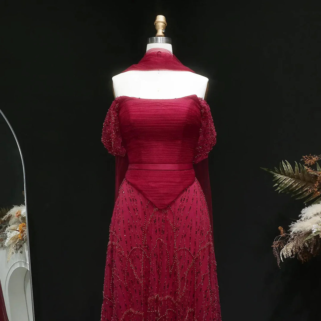 Romantic Beaded Pink Off Shoulder Evening Dress with Scarf SS766-DreamyVow