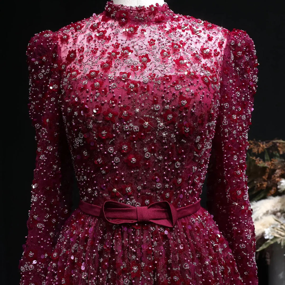 Romantic Pink 3D Floral Ruffled Evening Dress SS700-DreamyVow
