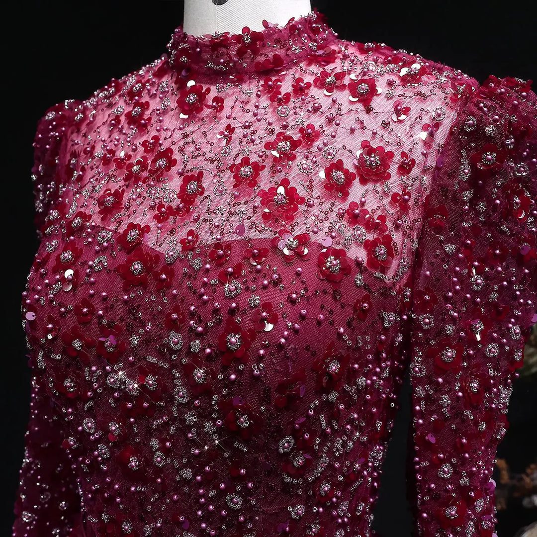 Romantic Pink 3D Floral Ruffled Evening Dress SS700-DreamyVow