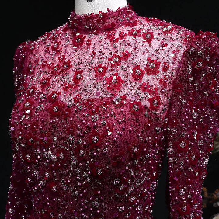 Romantic Pink 3D Floral Ruffled Evening Dress SS700-DreamyVow