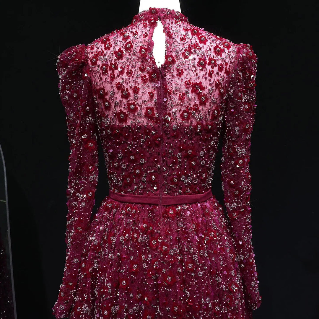 Romantic Pink 3D Floral Ruffled Evening Dress SS700-DreamyVow