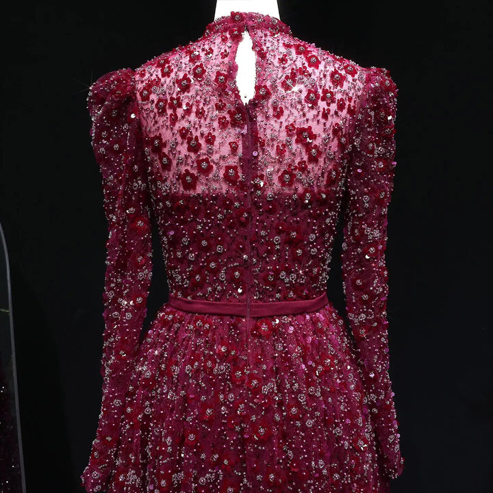 Romantic Pink 3D Floral Ruffled Evening Dress SS700-DreamyVow