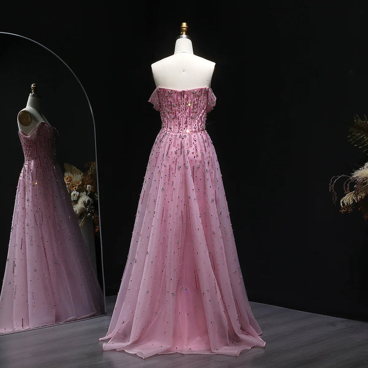 Romantic Pink Off Shoulder with Beaded Details Evening Dress SS226-DreamyVow