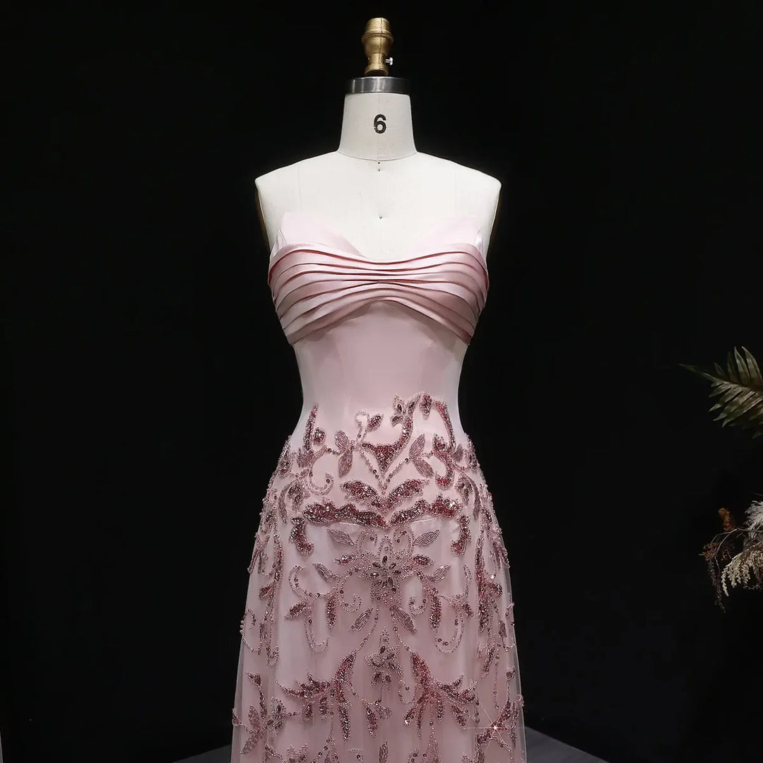 Romantic Pink Strapless Embroidered Beaded Evening Gown SS529-DreamyVow