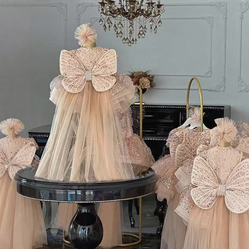 Luxury Princess Girl Gown Kids Birthday Wedding Party Dress J592 Rose Gold / child-8 Luxury Princess Girl Gown Kids Birthday Wedding Party Dress J592 Rose Gold / child-8
