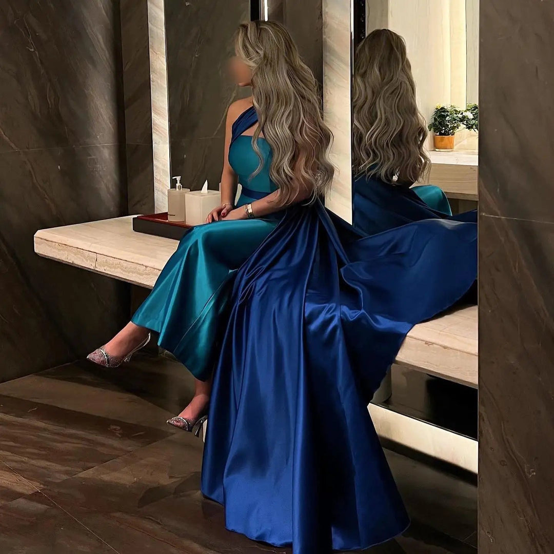 Royal Blue Contrast Turquoise Evening Dress with Overskirt SF012 Royal Blue Contrast Turquoise Evening Dress with Overskirt SF012