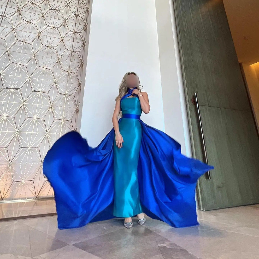Royal Blue Contrast Turquoise Evening Dress with Overskirt SF012 Royal Blue Contrast Turquoise Evening Dress with Overskirt SF012