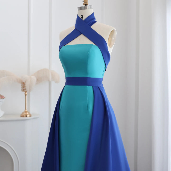 Royal Blue Contrast Turquoise Evening Dress with Overskirt SF012