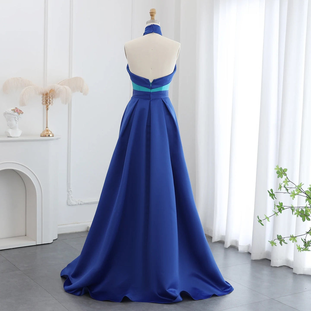 Royal Blue Contrast Turquoise Evening Dress with Overskirt SF012, Blue / 10 Royal Blue Contrast Turquoise Evening Dress with Overskirt SF012, Blue / 10