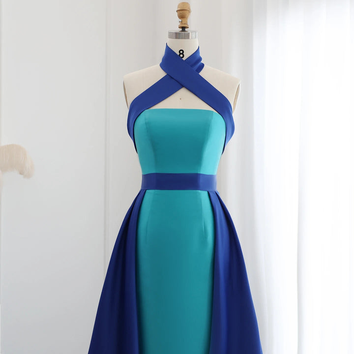 Royal Blue Contrast Turquoise Evening Dress with Overskirt SF012