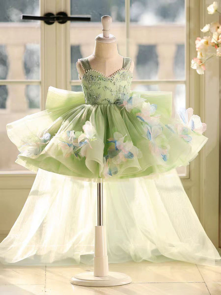 Sage Green 3D Floral Pageant Dress for Girls Toddler Princess Gown J873