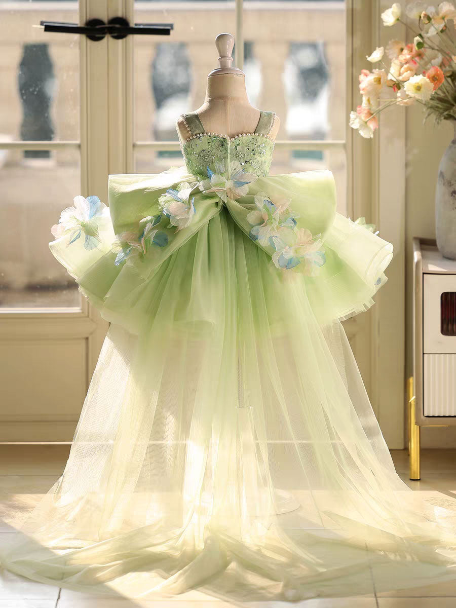 sage green girls dress Sage Green 3D Floral Pageant Dress for Girls Toddler Princess Gown J87 – DreamyVow