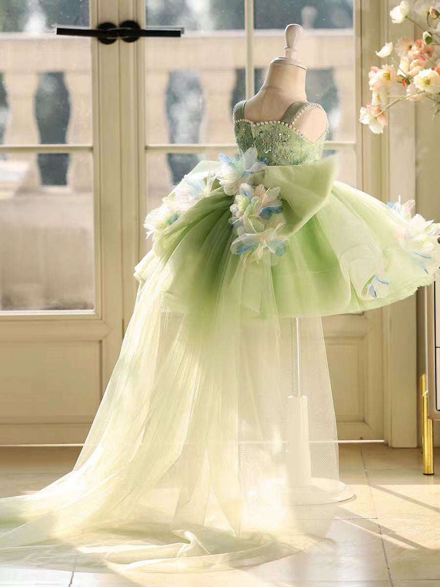 Sage Green 3D Floral Pageant Dress for Girls Toddler Princess Gown J873